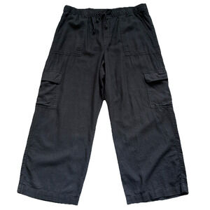 Gap Cargo Pants Womens XL Black Linen Blend Pull On Wide Leg Relaxed Boho Casual